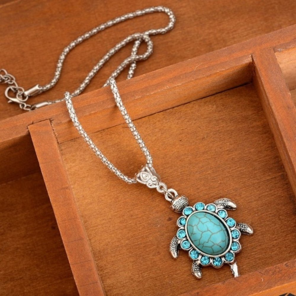 Boho turquoise turtle pendant silver plated - Picture 3 of 4